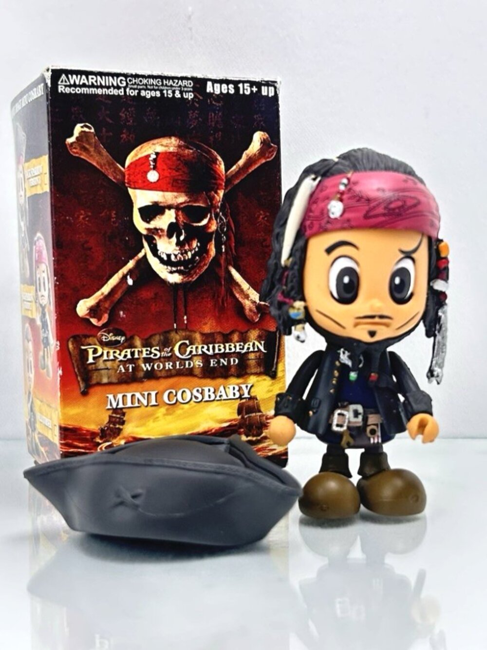 Disney Pirates of The Caribbean Jack Sparrow Figure Mini Cosbaby with Hat & Box